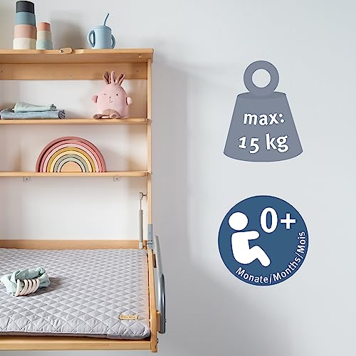 Miniatura 12 de Roba Cambiador De Pañales Plegable De Pared En Madera Natural Colchón Resistente Al Agua Style Gris - 2 Estantes Prácticos - Soporta Hasta 15 Kg - Ahorro De Espacio