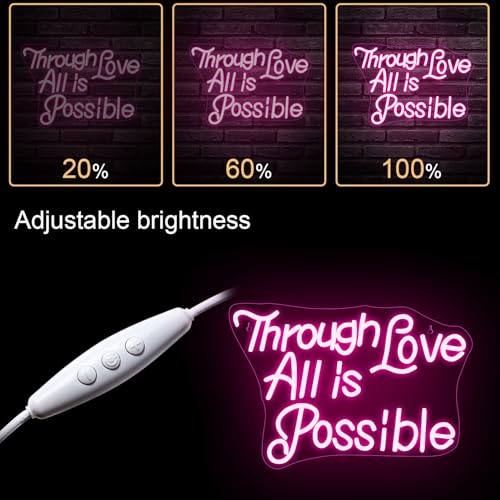 Image of Through Love All Is Possible Neon Sign Pink Wall Lights for Classroom Decor