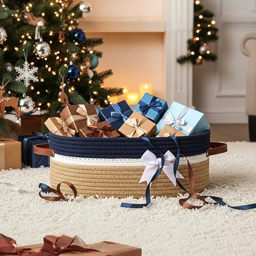 Image of Colingmill 2026 Graduation Large Woven Basket for Gifts Empty Set with Gift Bags and Ribbon Gift Baskets and Wrapping Set Storage 14 inchx 10 inchx 5.5 inch Decorative Box for Class of 2026 Graduation(Dark Blue)