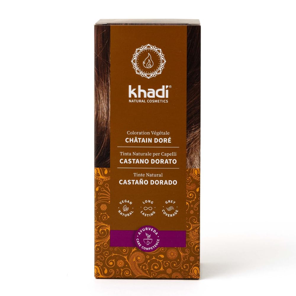 khadi CHÂTAIN DORÉ Coloration végétale - Coloration végétale pour des reflets ambrés chatoyants à brun doré velouté - 100 % végétale et naturelle - 100 g