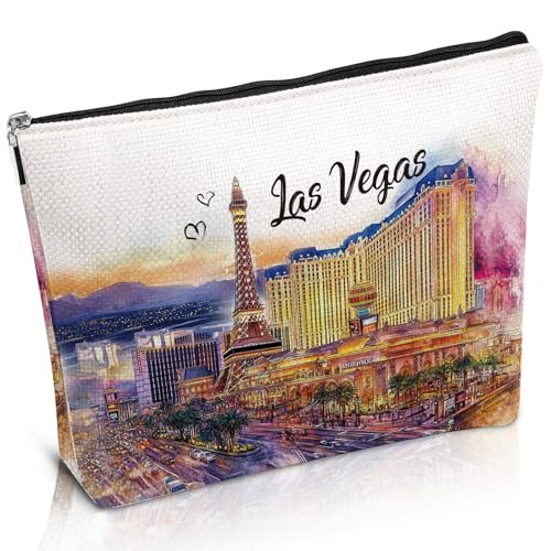 Las Vegas Souvenir Gift - Watercolor City Travel Makeup Bag, Las Vegas Travel Lovers Cosmetic Bags, Las Vegas Vacation Trip Gifts for Women Girls Sister Birthday Christmas Gift