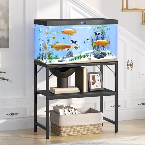 MAHANCRIS 30 Gallon Fish Tank Stand, Aquarium Stand with 2-Tier Storage Shelves, Heavy Duty Breeder Turtle Terrarium Stand Rack for Home Office, 30.0' L x 11.8' W x 24.4' H, Black FTBK3001