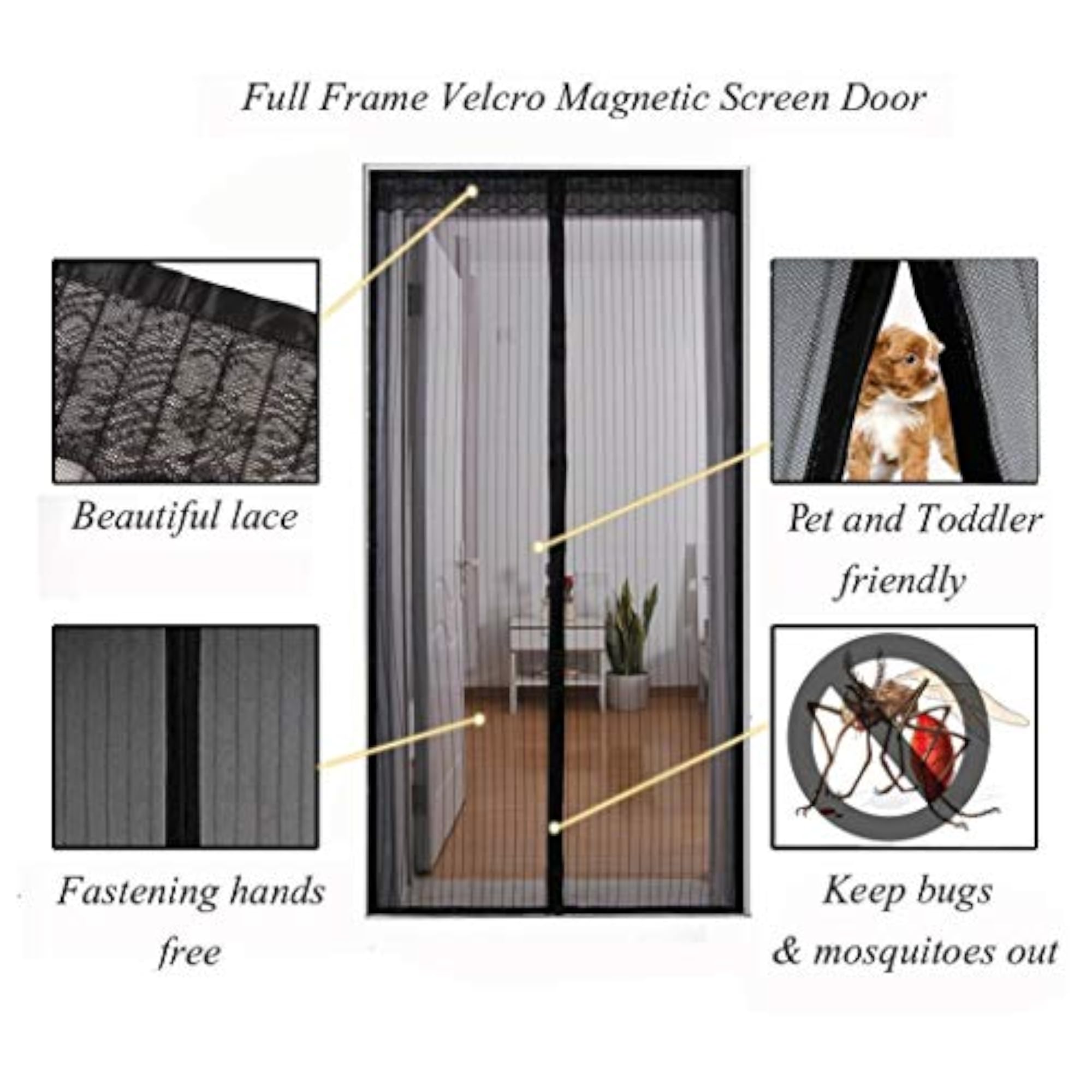Polyester Mesh Mosquito Screen Curtain with Magnets, 110 x 210 Cm