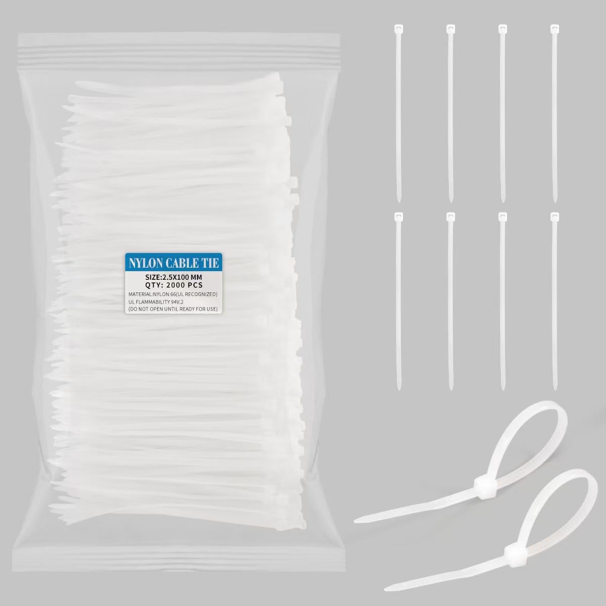 White Zip Ties 4 inch, Small Zip Ties Clear Self-Locking with 18 lb Tensile Strength Plastic Wire ties Wraps 4