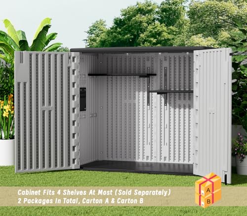 Image of KINYING Outdoor Horizontal Storage Sheds,37 Cu.ft Outdoor Storage Cabinet Waterproof Resin Tool Storage Box for Lawn Mower,Garden Tools and Patio Furniture, Lockable (Grey)