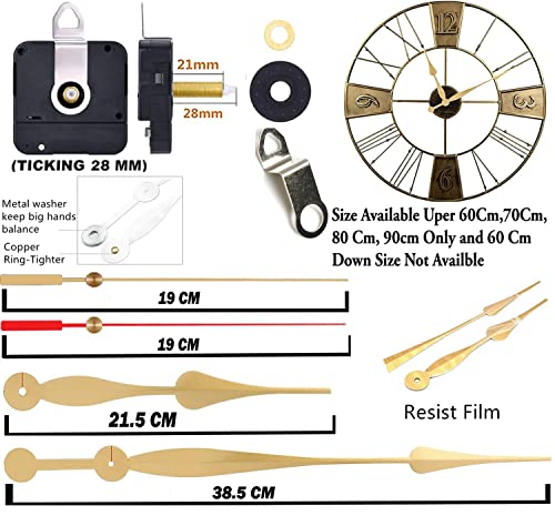 Image of Quartz Movement Clock Replacement Mechanism with 15.1 Inch Long Spade (Gold Red 28 mm Shaft Length)