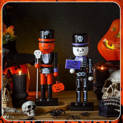 51Uvp0-idtL._AC_ RattanView 2 Pieces 10 Inch Skeleton Pumpkin Nutcracker Party Wooden Nutcracker Decor Nutcracker Figures for Table Decoration