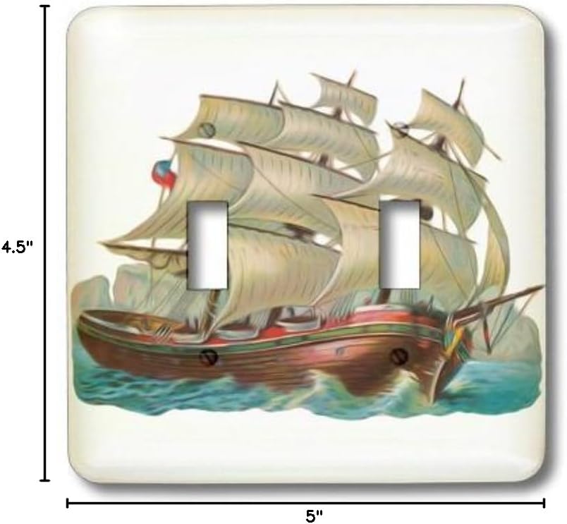 3dRose LLC lsp_104609_2 Vintage Antique Pirate Style Ship Nautical Illustration Double Toggle Switch