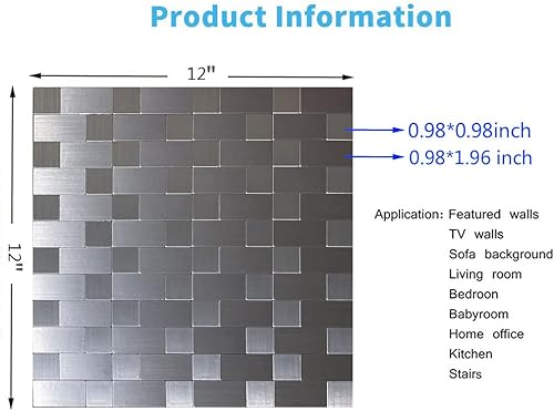 Miniatura 9 de YMMXGE Azulejo autoadhesivo para salpicaduras de pared, azulejos de mosaico de aluminio cepillado para cocina, baño, 12 x 12 pulgadas (5, negro