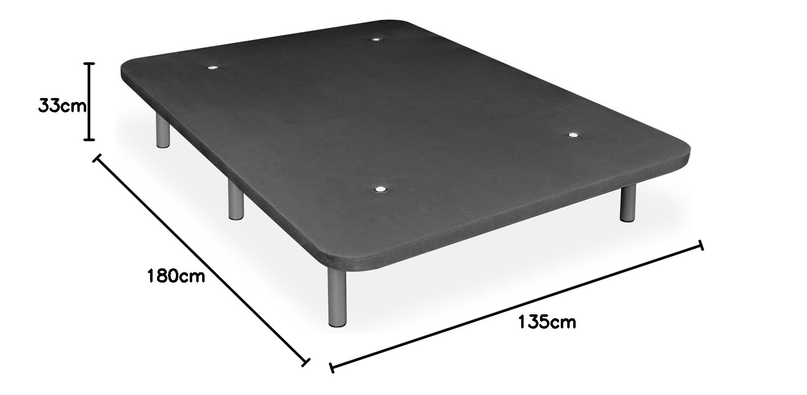 amuéblate Online - Base Tapizada 3D Extra Reforzada, Gran Estabilidad, con Barras de Refuerzo y 6 Patas metálicas roscadas de 25cm, 135x180, Gris Oscuro