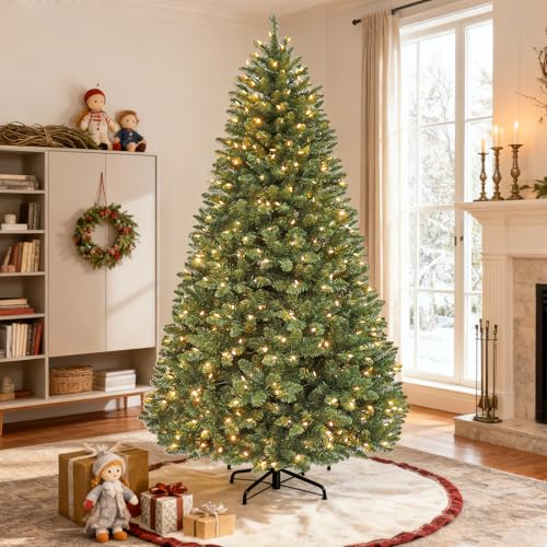 Hykolity 6 ft Prelit Christmas Tree, Artificial Christmas Tree with 250 Warm White Lights, 1032 Tips, Metal Stand and Hinged Branches