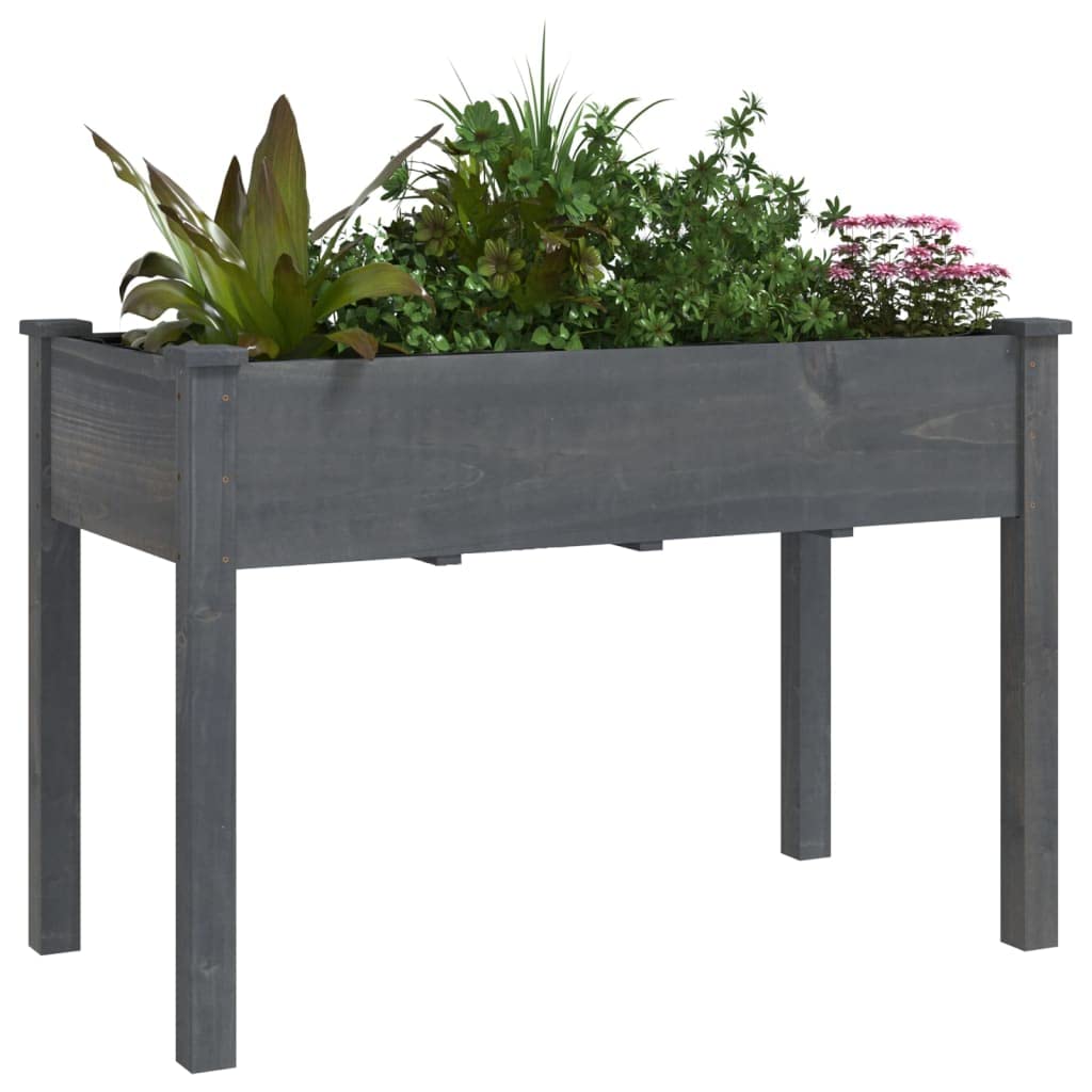 Macetero gris 118 x 59 x 76 cm, madera maciza de abeto, con inserto, bancal elevado para jardín, terraza y balcón, jardinera exterior