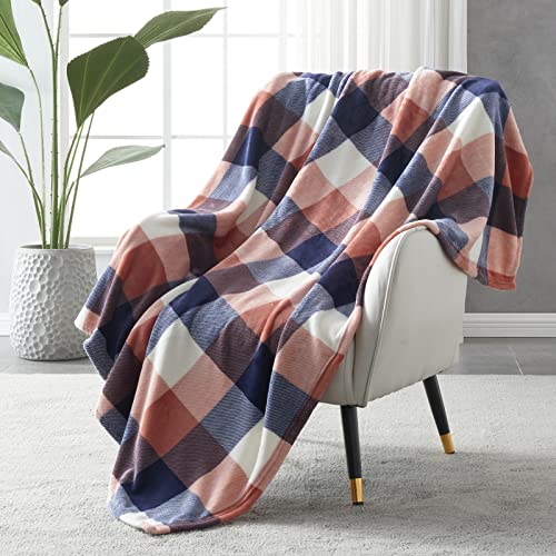 Sochow Buffalo Plaid Flannel Fleece Throw Blanket 60 X 80 Inches, Soft Lightweight Cozy All Season Coral Pink Checkered Blanket For Bed, Couch, Car #TOP19