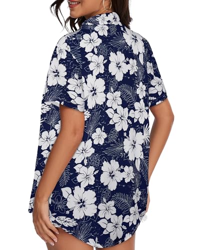Image of Women Hawaiian Shirt Button Down Summer Tops Beach Short Sleeve Blouse