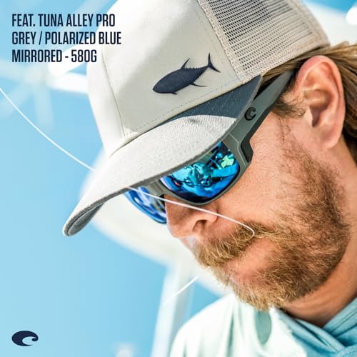 Image of Costa Man Sunglasses Matte Black Frame, Blue Mirror Lenses, 60MM