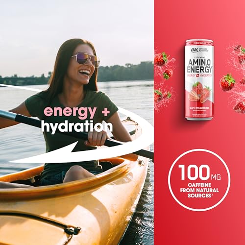 Image of Optimum Nutrition Amino Energy Sparkling Hydration Drink,Electrolytes,Caffeine,Amino Acids,BCAAs,Sugar Free,Juicy Strawberry,12 Fl Oz,(Packaging May Vary),12 Count (Pack of 2)