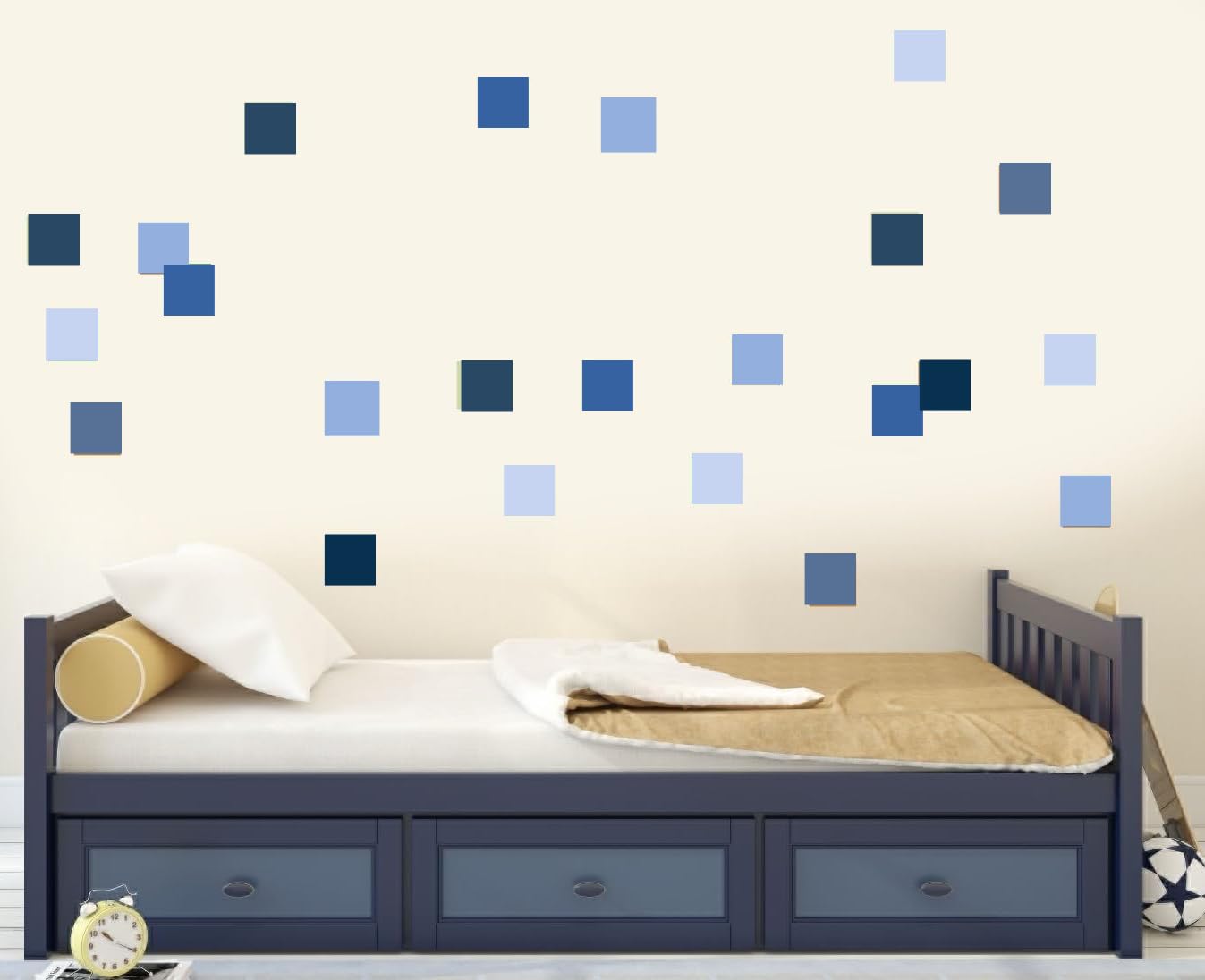 Pixel-Style Square Wall Stickers – 3 Sheets (60 Stickers Total) – 20×30 cm Sheets – Blue Pixels – Vinyl Material – Easy Peel-and-Stick – Matte Finish