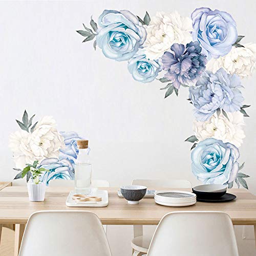 Vinilo Decorativo Floral Peonía Azul y Blanco 3D miniatura 5