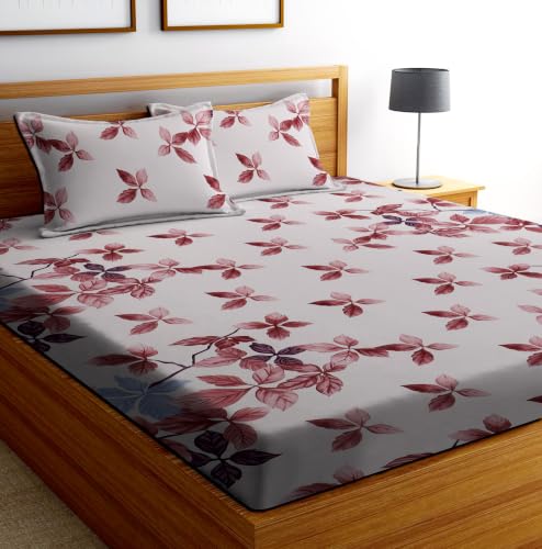 Image of DECORUM Cotton Feel Glace Cotton Fitted Bedsheet King Size (72 inchx78 inch)| All Around Elastic| 2 Pillow Covers (17 inchx27 inch)| Fits Up to 8 inch Mattress| 220 TC|Soft, Wrinkle-Free |Perfect for Home Decor & Gifting