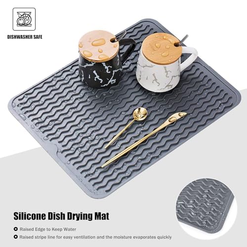 Image of VHKD Silicon Dish Drying mat Non-Slip Coffee Machine Easy Clean Sink Large Heat-Resistant Dish Drainer Kitchen Counter Sink Refrigerator Drawer Liner Utensils Drying mat (Grey 30x40cm)