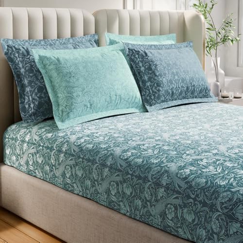 Image of Wakefit Cotton Fitted Bedsheet | 300 TC Elastic Fitted Sheet, King Bed Bedsheet With 2 Pillow Covers | Jaqueline - 72X72 Inches,Multi