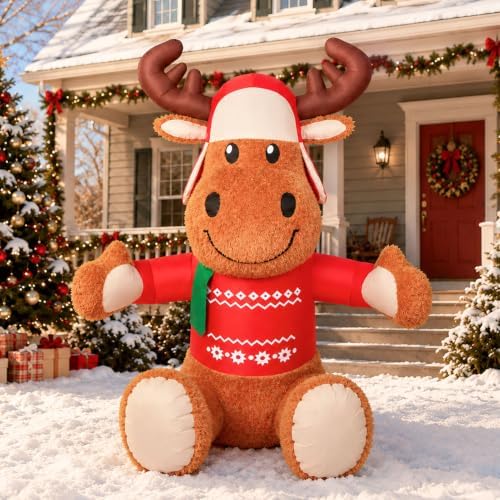 6FT Christmas Inflatable Plush Reindeer Outdoor Decorations