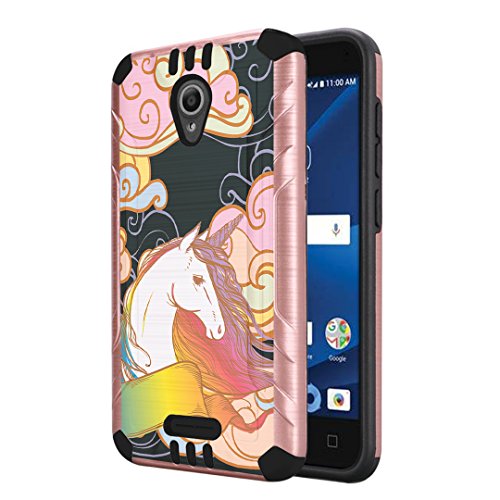 Capsule Case Compatible with Alcatel IdealXcite, Alcatel Verso, Alcatel CameoX, Alcatel Raven LTE, [Dual Layer Slim Defender Armor Combat Case Rose Gold] - (Rainbow Unicorn)