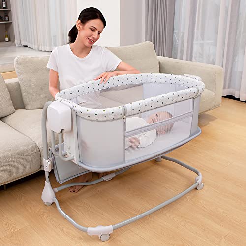 3-in-1 Electric Swing Bedside Crib Intelligent Baby Bassinet Beside Sleeper Cradle, app on Your Phone, 3 Kinds of Height Adjustment,5 Swing Speed, 3 Timing time, 15 Music, 5 Usage Modes… - Thumbnail 2