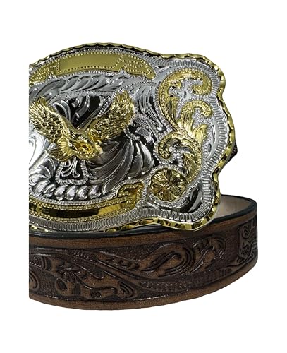 Leather Western Oak Design Belt Handmade in USA with Large Eagle Buckle Size 30-522