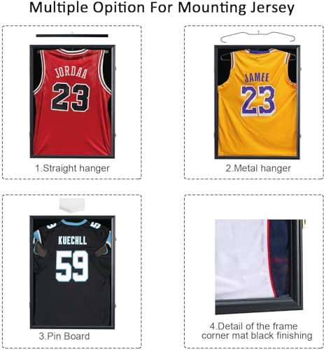 Image of Jinchuan Jersey Frame Display Case Large Frames Shadow Box Lockable with UV Protection for Baseball Basketball Football Soccer Hockey Sport Shirt Black