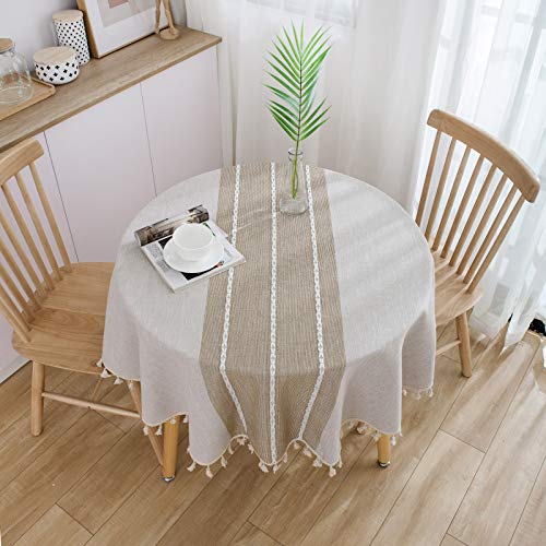 Nappe coton lavable à rayures café pour protéger et décorer la table