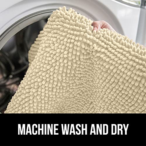 Image of GORILLA GRIP Plush Absorbent Shaggy Chenille Bath Rug Mat for Oval Toilet Base with Rubber Backing, Machine Washable Rugs, Soft Microfiber Contour Mats for Toilets, Bathroom Decor, Sand