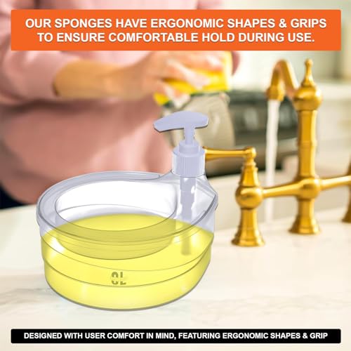 Image of Plastic Double Layer Liquid Soap Dispenser for Kitchen | Double Layer Soap Pump with Sponge Holder | Dishwasher Liquid Holder for Bathroom & Kitchen Sink Accessories