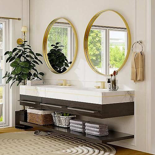24 Inch Round Bathroom Mirror - Wall Mounted Circle Mirror with Metal Frame, Modern Mirror Suitable for Bathroom, Vanity, Entryway, Living Room, Wall Decor,Gold - Image 5