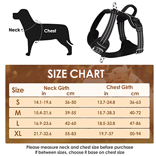 SlowTon No Pull Dog Harness, Heavy Duty No Choke Pet Harness with 2 Leash Clips and Easy Control Vertical Handle, Adjustable Soft Padded Dog Vest for Small, Medium and Large Dogs(Black,Large)