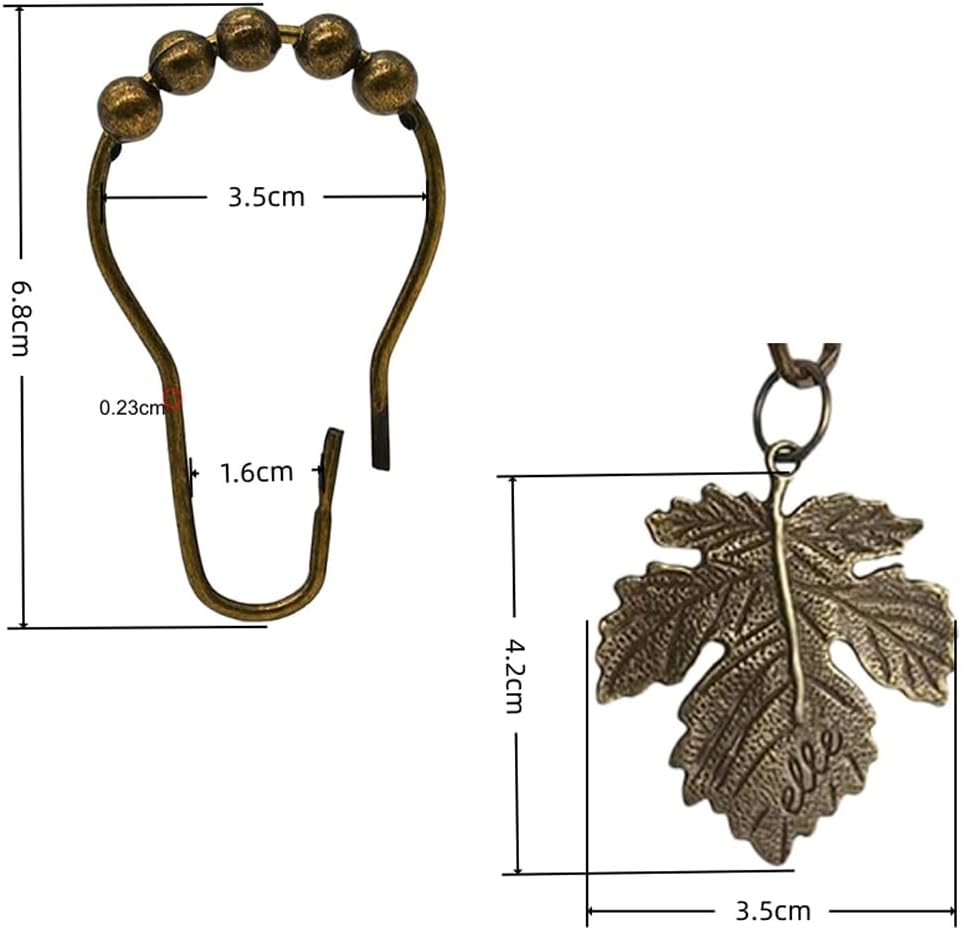 12Pcs Leaf Shower Curtain Hooks for Bathroom Rod, Bronze