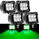 Tujoe 4 Pcs Green Driving Hunting Lights LED Spot Light Driving Fog Lights 18w 4' Green Spot Fog Light for off Road Pick up Van Boat Tractor Fishing Hunting Deck Trailer Navigation Waterproof