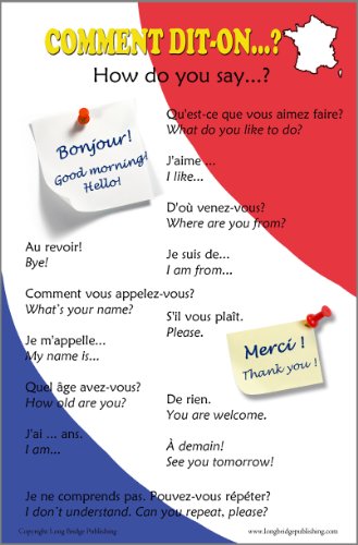 Long Bridge Publishing ESL Language School Poster - Common Greeting (Bilingual French-English), Wall Chart for Classroom Decor