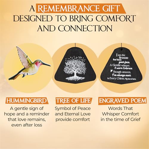 Image of 32 Inch Hummingbird Memorial Wind Chimes Outdoor, Sympathy Gifts for Loss of Loved One, Memorial Gifts for Loss of Mom, Sympathy Wind Chimes for Mother, Father, Brother, Sister