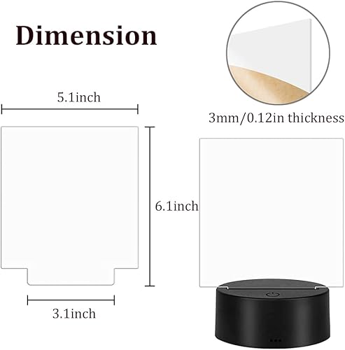 Miniatura 6 de Juego de 8 bases de lámpara LED de noche 3D con hoja acrílica en blanco, base de gran tamaño incluye control remoto + cable USB, decoración de 16