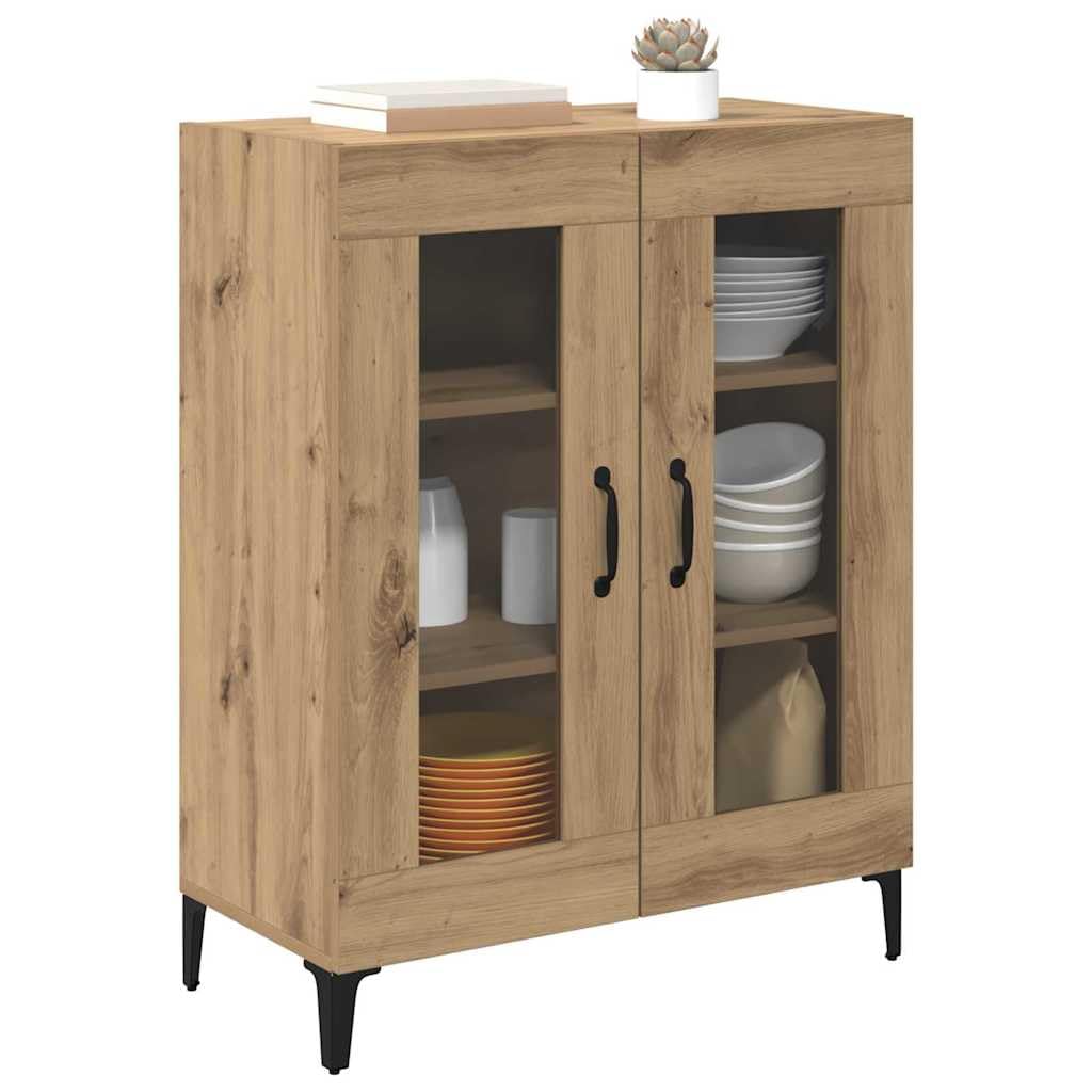 Buffet classique en bois et fer avec vitrine et portes en verre, buffet blanc avec espace de rangement et portes en verre, en bois avec vitrine