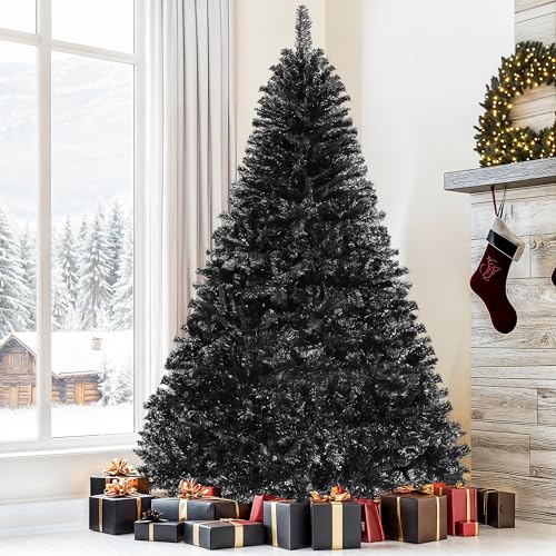 DWVO Unlit Black Artificial Christmas Tree 6ft, Full Halloween Fa...