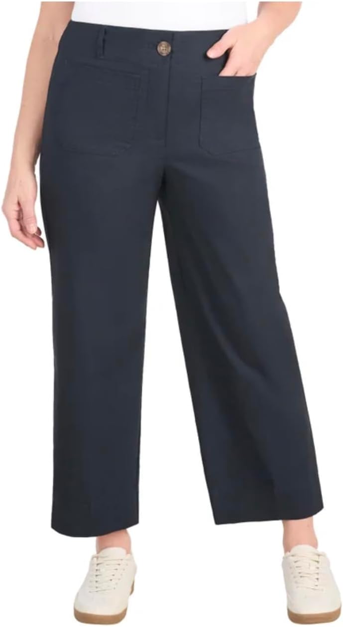 Hilary Radley Women's High Rise Cotton Stretch Wide Leg Pant with Pockets