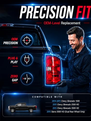 Image of Tail Lights Assembly Right Passenger Fit Chevy Silverado 1500 2014 2015 Chevrolet 2500 3500 HD 2500HD 3500HD Rear Brake Turn Signal Back Up Bulb Taillight Replaces GM2801261 23431875