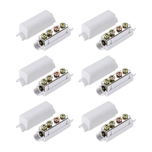 6 Pcs Cable Connectors Brass Terminal Block 1000V 100A High Power Splice 2.5-16mm² Wire Universal with Double Screws and Flame Retardant Shell