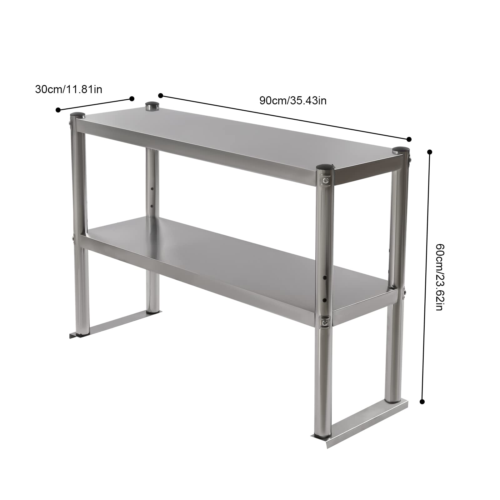 Ongniong Double Overshelf Stainless Steel 2 Tier Overshelf 12x36x24in Double Deck Storage Shelf with Adjustable Height Commercial Double Tier Shelf for Prep & Work Table in Kitchen Restaurant