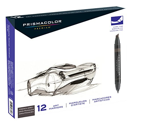 Prismacolor Premier Double-Ended Art Markers, Fine and Chisel Tip, French Grey, 12-Count