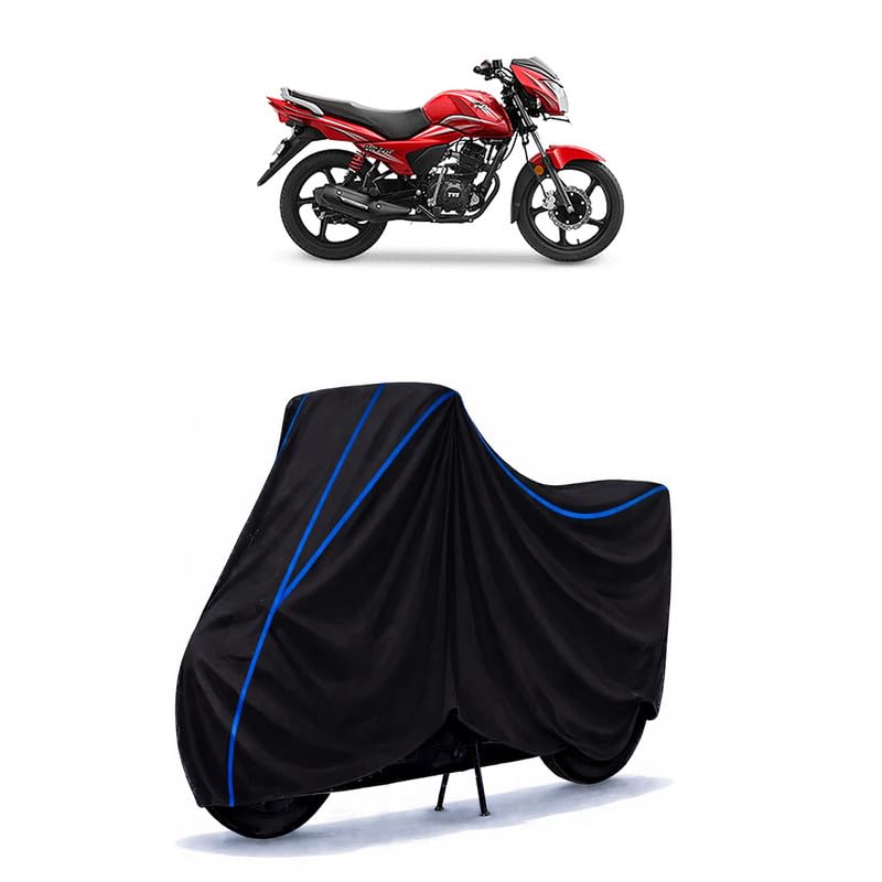 Image of BIR Bike Cover Water Resistant Compatible for Victor GLX Universal Motorcycle Rain | Heavy Duty UV Protection, Dust, Scratch Indoor Outdoor All Weather with Black Blue Piping Elastic