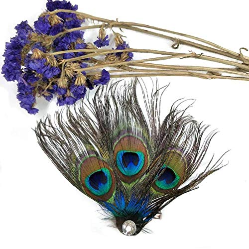 Preisvergleich Produktbild Dusenly Fashion Brosche Pfauenfederkopfschmuck Doppelverwendung Bühnen-Kostüm-Zubehör Performance Kopfschmuck