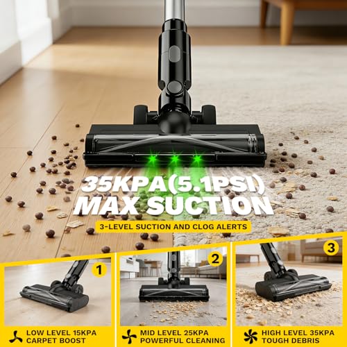Image of Cordless Vacuum Cleaner Compatible with DeWalt 20V Battery, 8-in-1 Stick Vacuum with Pet Brush, 35KPA Suction, 350W Brushless Motor, LED Display Screen, for Carpet Floor Car (Battery Not Included)